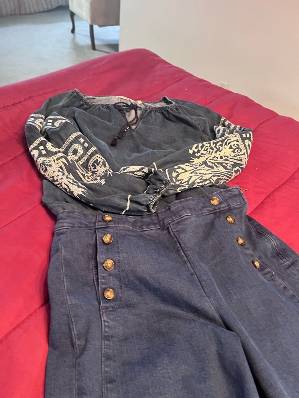 Soft Surroundings Embroidered Indigo Peasant Blouse - White Detail Large - Picture 5 of 10